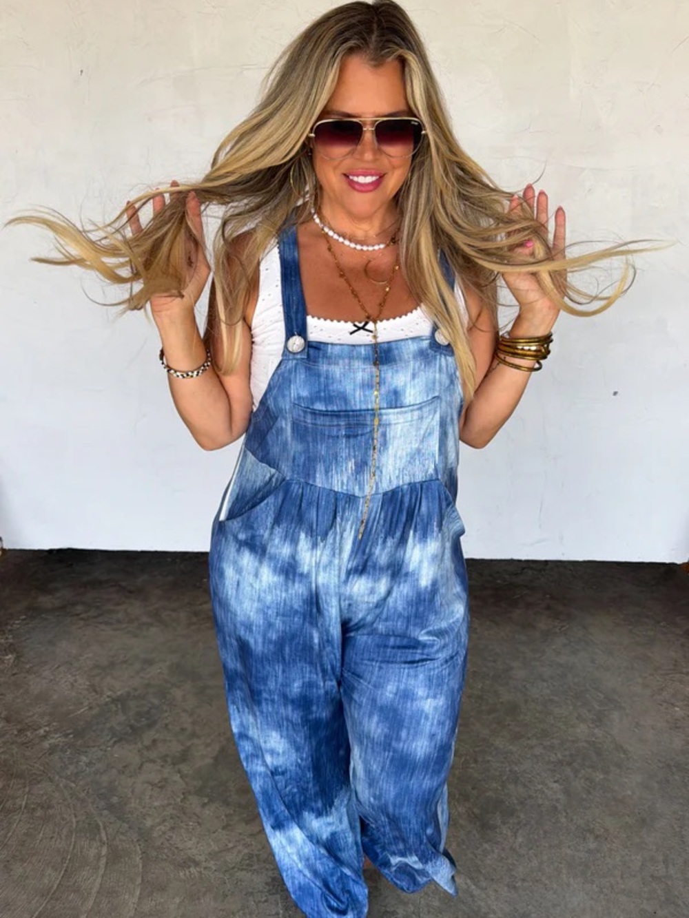 NWT Blue Tie-Dye Denim Look Overalls Jumpsuit Beachy Boho